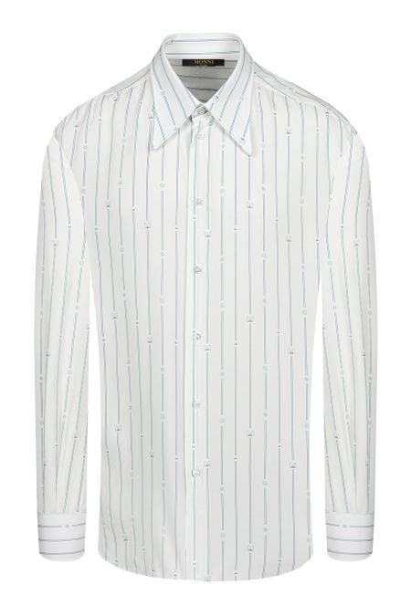 Мъжка лятна риза Monni Milano в бяло с фино синьо райе