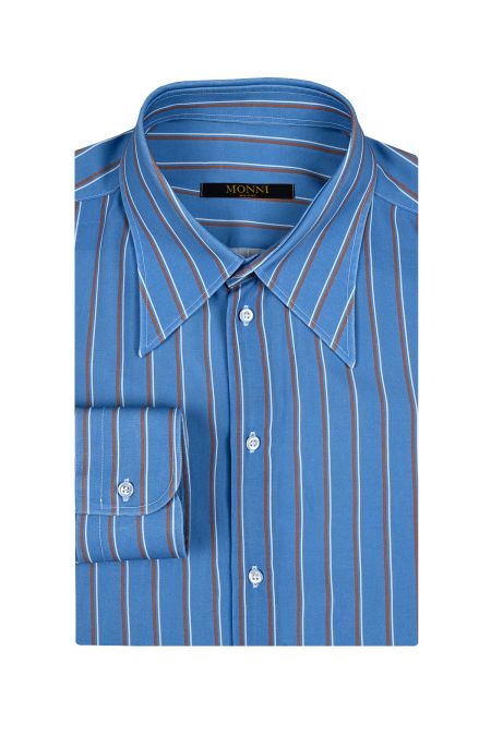 Лятна риза в син цвят с фино вертикално райе