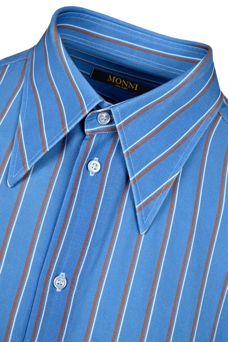 Мъжка риза в син цвят с фино вертикално райе