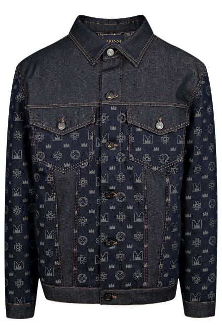 Мъжко луксозно дънково яке с брандиран деним в тъмносиньо