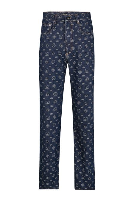 Мъжки луксозни дизайнерски дънки с десен символи в синьо