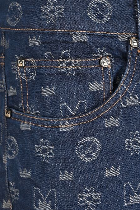 Дизайнерски сини дънки с десен символи за мъже