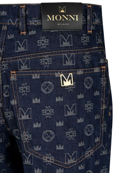 Мъжки модерни луксозни дънки със син десен и уникални символи