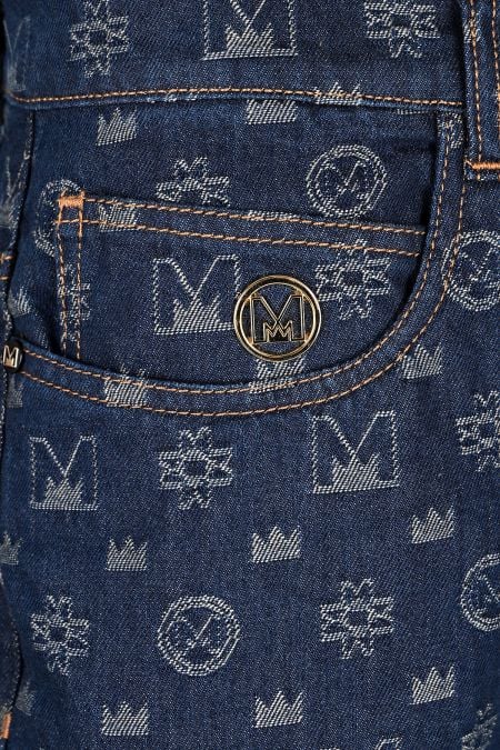 Мъжки стилни дънки с широка кройка и дизайнерски символи в синьо