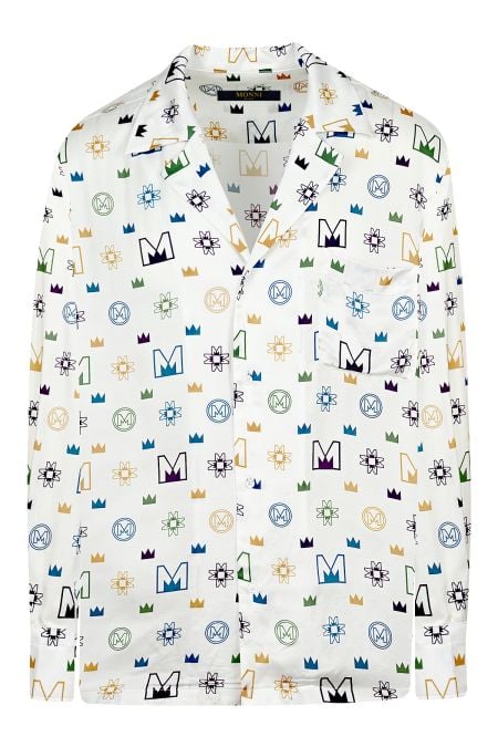 Мъжка принтирана памучна риза Praiano Symbols в бяло