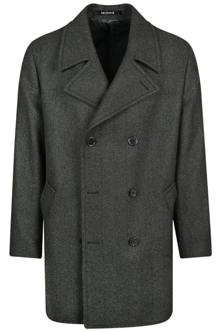 Мъжко двуредно късо палто от вълна в тъмнозелена рибена кост