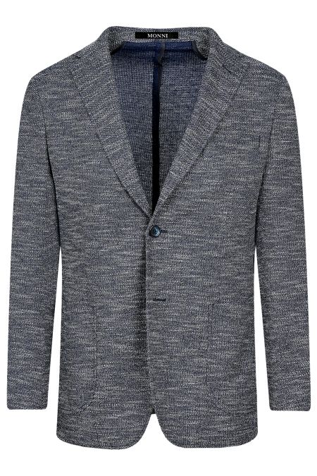 Мъжко вталено трикотажно меланжирано сако в деним цвят