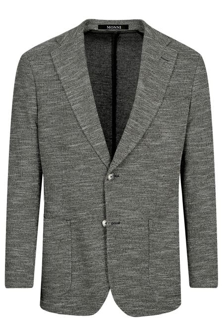 Мъжко вталено трикотажно меланжирано сако в каки цвят