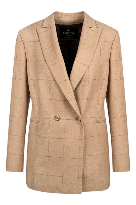 Двуредно дамско сако от кариран вълнен плат с лурекс