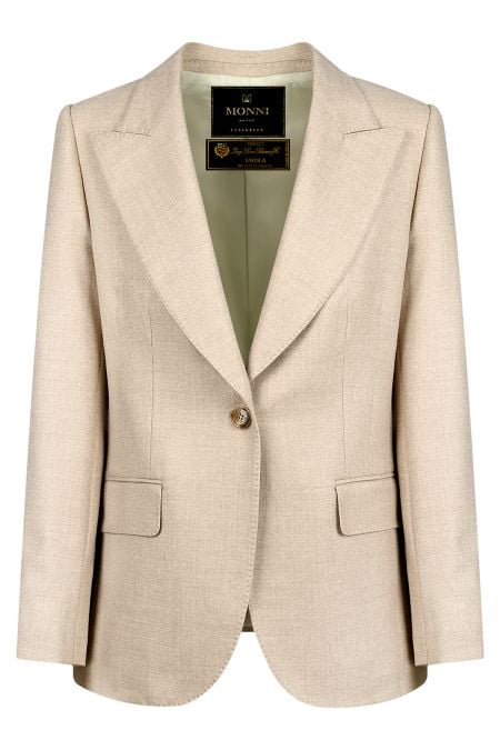 Дамски вълнен костюм от фин италиански плат с двуредно сако и свободен панталон с две басти