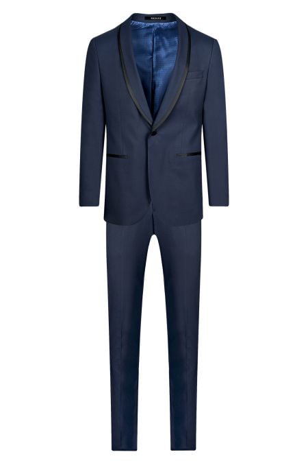 Мъжки втален тъмносин смокинг със сатениран кант на ревера