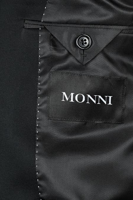 Тъмносин елегантен костюм с релефна жакардова материя и сатен