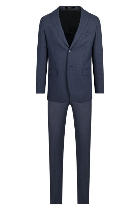 Мъжки втален класически костюм от вълна и еластан в тъмносиньо