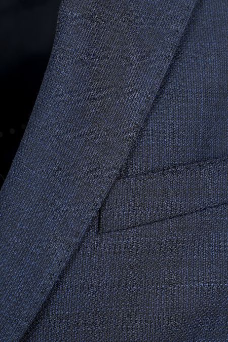 Класически мъжки костюм navy с вълнена материя и еластичност