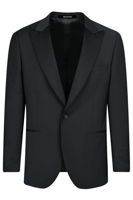 Елегантен черен втален костюм със сатенен остър ревер