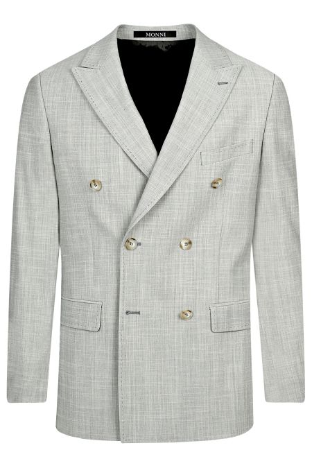 Елегантен двуреден светлосив костюм от вълна и еластан