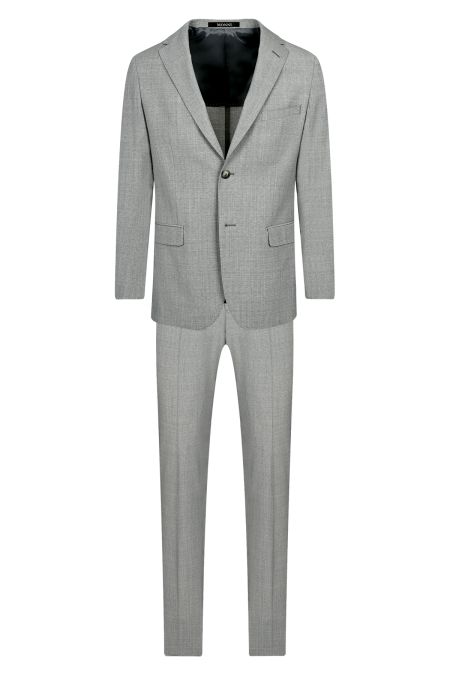 Мъжки втален класически костюм от вълна и еластан в светлосиво