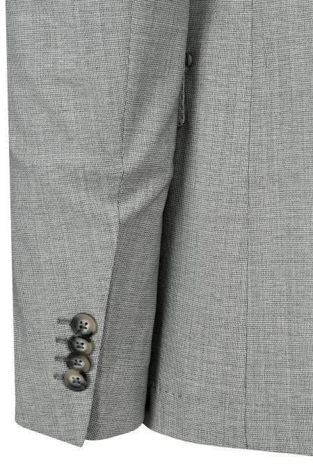 Стилен вълнен светлосив костюм с еластична добавка