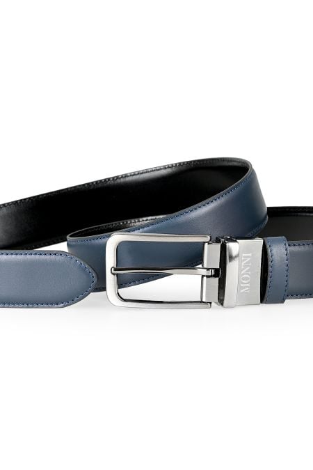 Мъжки двулицев колан в черно и синьо от матирана естествена кожа