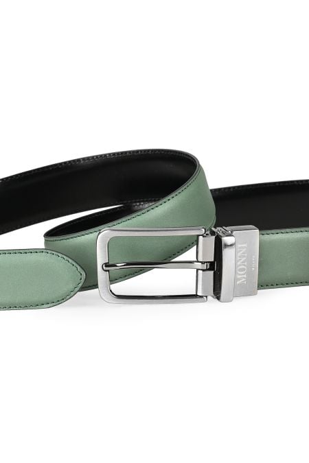 Мъжки двулицев колан в черно и зелено от матирана естествена кожа