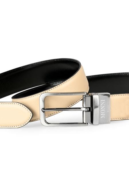 Мъжки двулицев колан в черно и екрю от матирана естествена кожа
