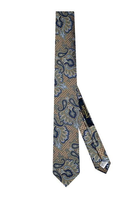 Мъжка вратовръзка Jaded в бежов и син дизайн от 100% коприна