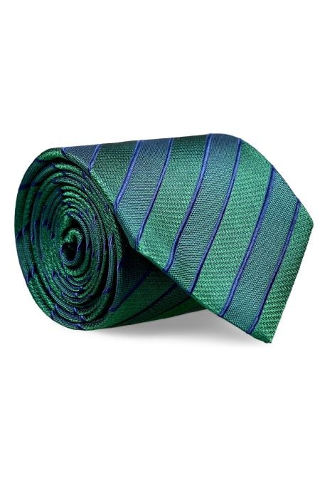 Класическа вратовръзка в зелено с тъмносини райета.