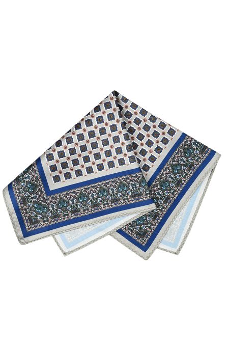 Мъжка кърпичка Silk Look в сиво син дизайн на свежи елементи