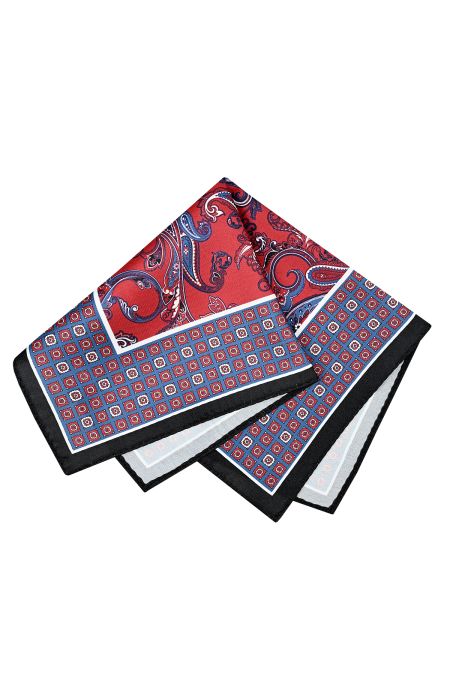 Мъжка кърпичка Silk Look в червено син еуглен дизайн