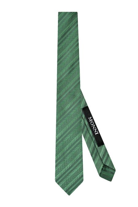 Мъжка вратовръзка в зелено с райиран дизайн на рибена кост