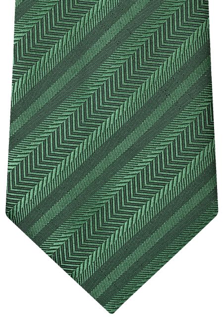 Зелена мъжка вратовръзка с райиран дизайн на рибена кост