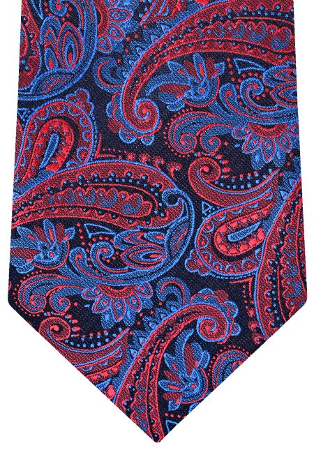 Елегантна мъжка вратовръзка в синьо и червено с еуглени