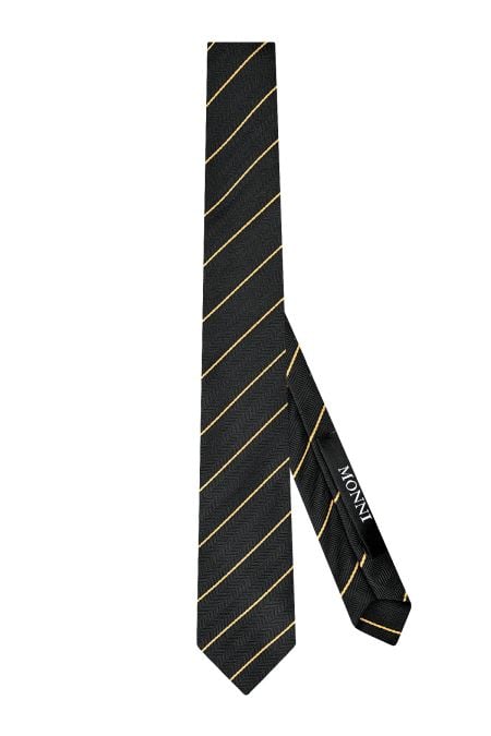 Мъжка черна вратовръзка с дизайн с ярко жълто райе