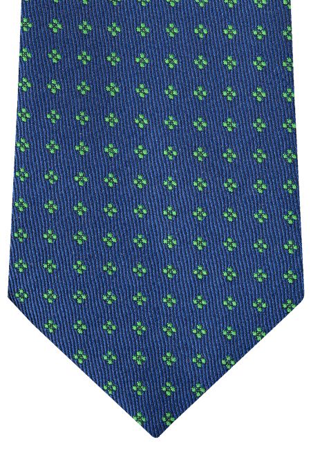Елегантна вратовръзка в тъмносиньо със зелени ситни цветя