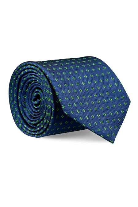 Вратовръзка в тъмносиньо със зелени ситни цветя