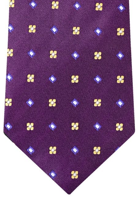Елегантна вратовръзка в лилаво с дизайн на жълти и сини цветя