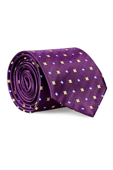Вратовръзка в лилаво с дизайн на жълти и сини цветя