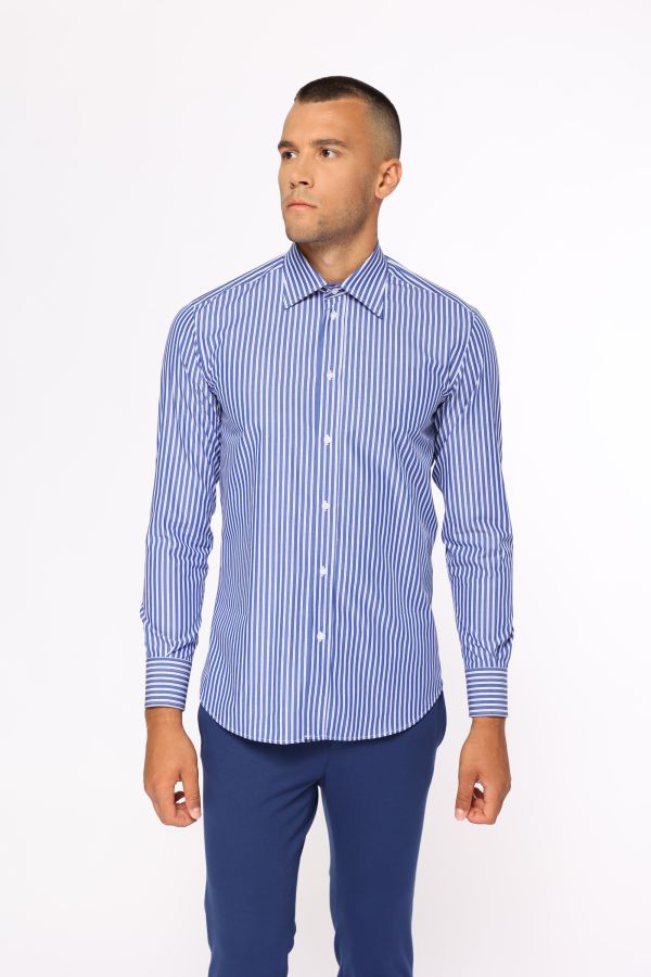 Мъжка синьо-бяла раирана риза