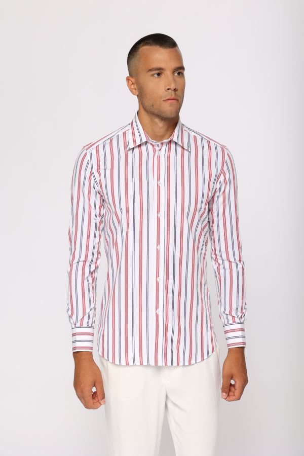 Мъжка трицветна памучена раирана риза