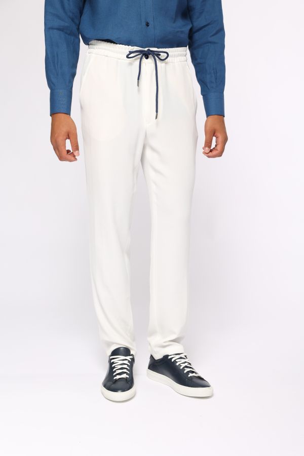 Mъжки елегантен бял панталон с ластик и връзки