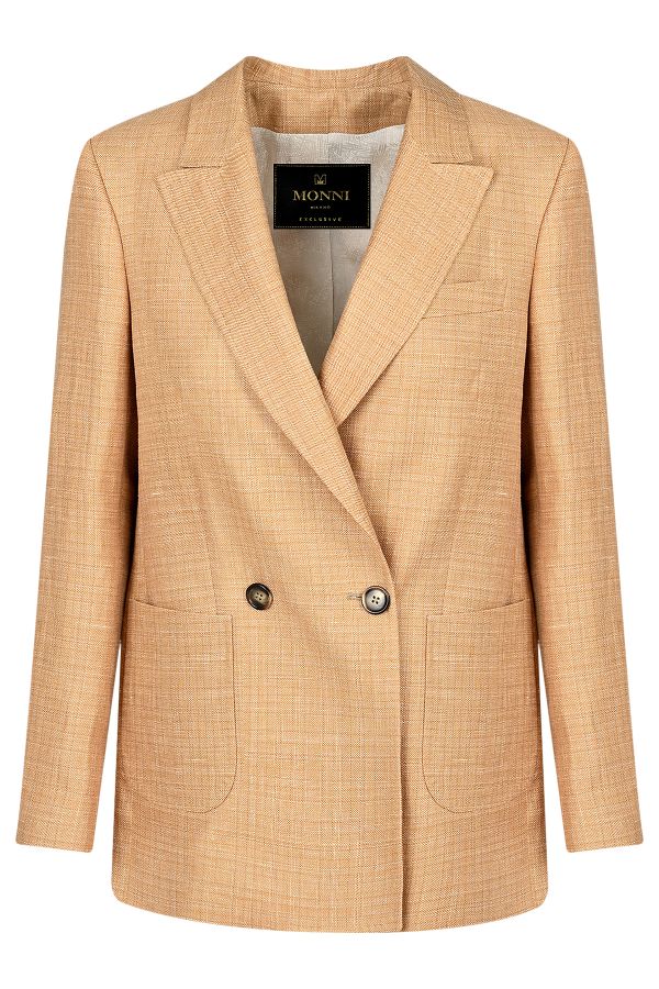 Двуредно елегантно сако от лен и вълна в цвят peach с външни джобове