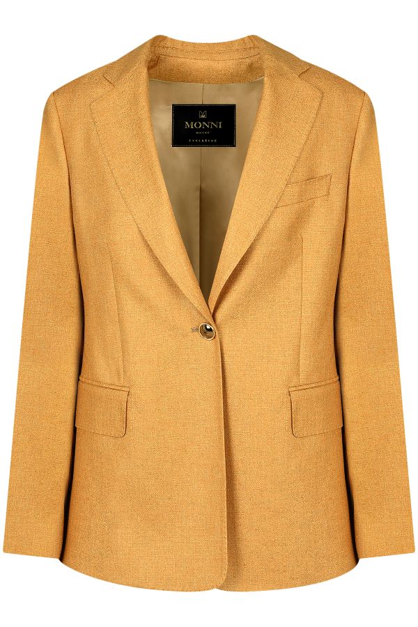 Луксозно лятно дамско сако от коприна и кашмир в цвят светла охра