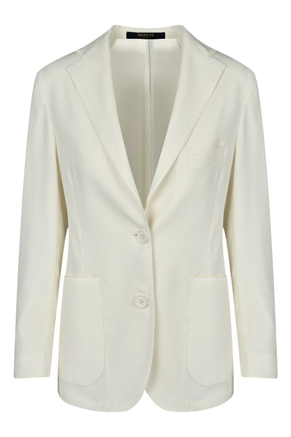 Елегантно едноредно дамско сако в цвят екрю от вълна и памук