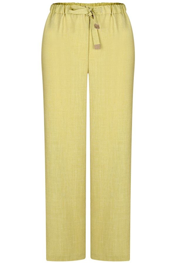 Лежерен дамски панталон с връзки от плат Loro Piana в жълто