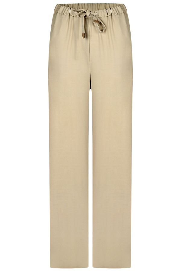 Лежерен летен дамски панталон с връзки в цвят бежoво 