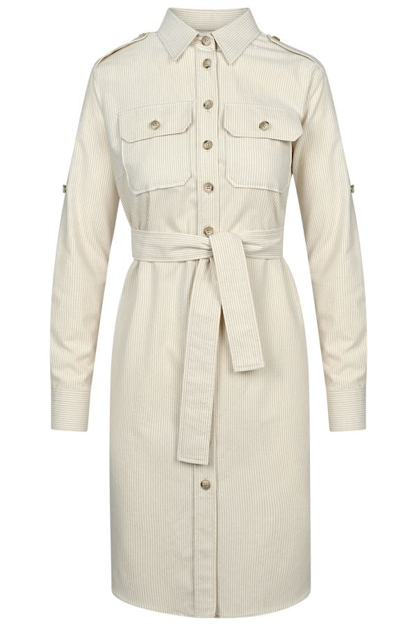 Дамска дълга риза рокля тип Сафари от памук в цвят екрю