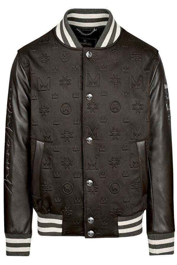 Луксозно мъжко яке бомбър със силиконови щампи в кафяв цвят