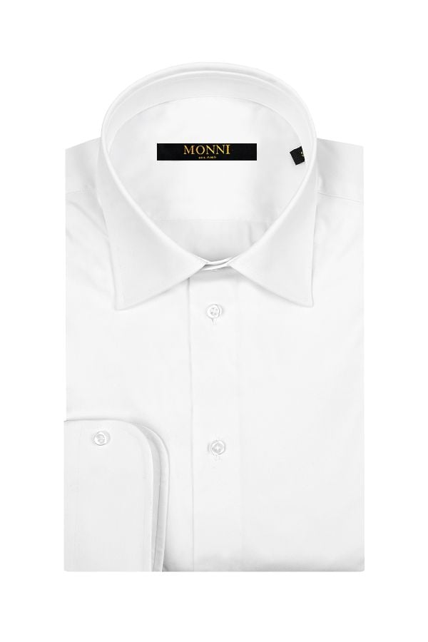 Официална памучна риза от плат Albini в бял цвят
