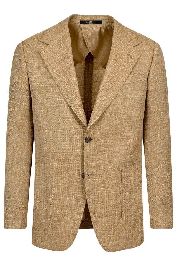 Мъжко луксозно олекотено сако от вълна, лен и коприна в златисто