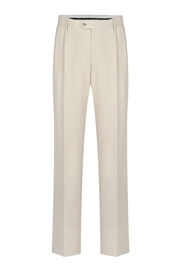 Мъжки елегантен панталон в светлобежов цвят с две зашити басти
